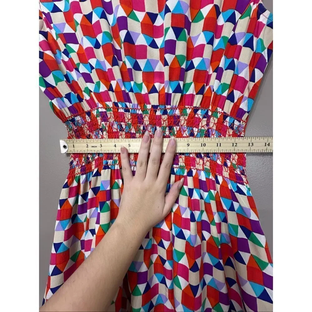 NWOT Kate Spade 100% Silk Abbey Sheath Geometric Fit & Flare Smocked Waist Dress